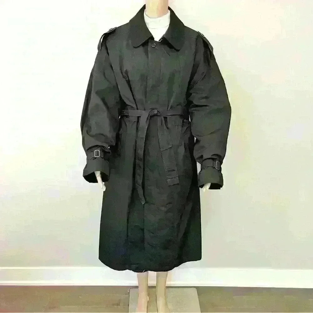 Vintage 90s Oversized Minimalist Unisex Black Belted Long Jacket Trench Coat